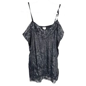 Vanity Vintage Y2K Crinkle Black Sparkle Lace Blouse Womens XL Party Evening Top